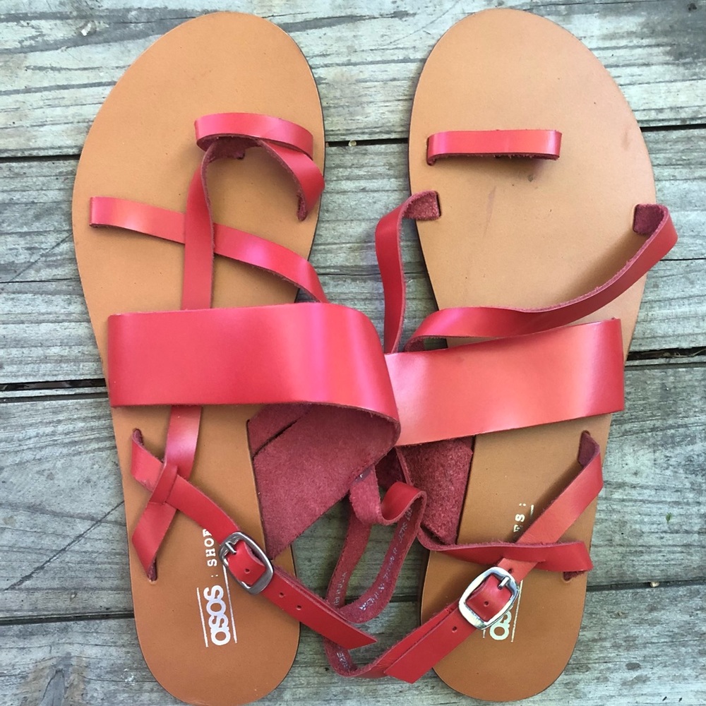 ASOS European red strappy leather sandal